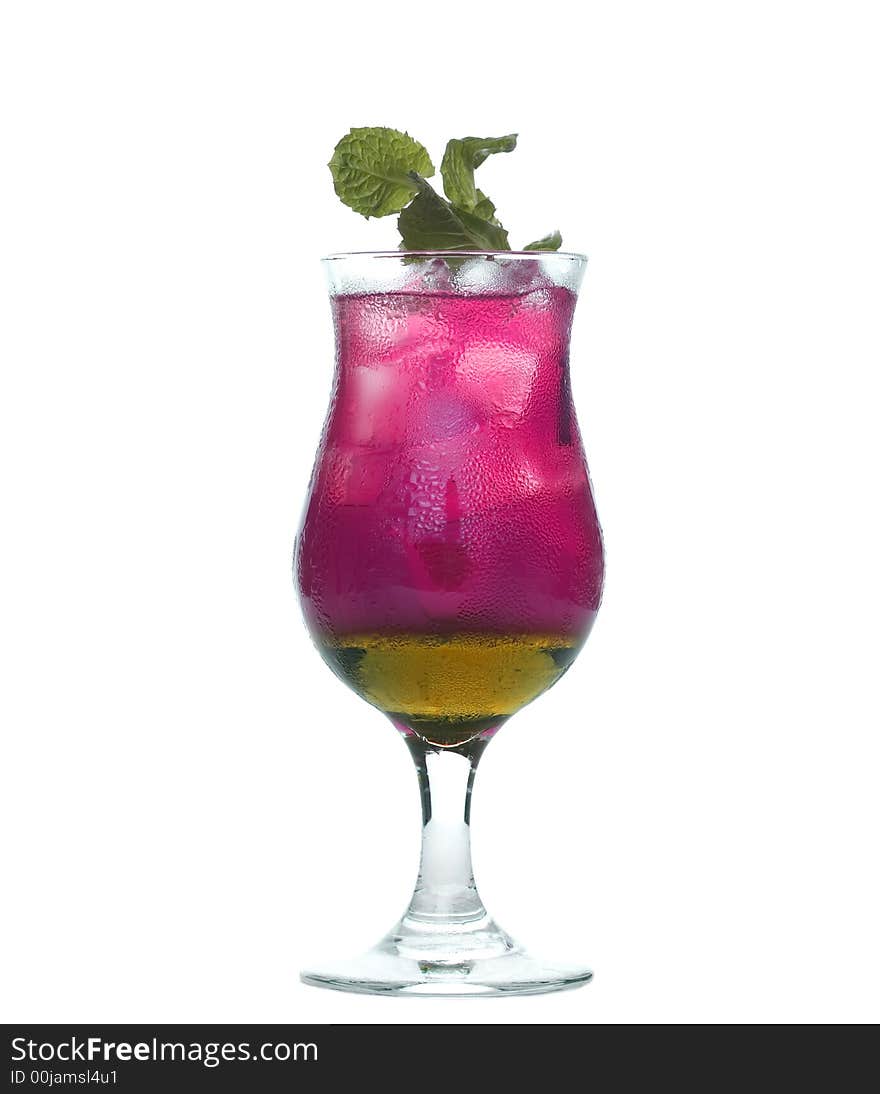 Colorful alcoholic cocktail in a glass against white background. Colorful alcoholic cocktail in a glass against white background