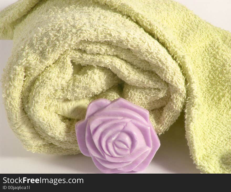 Towels and soap as objects in the bathroom. Towels and soap as objects in the bathroom