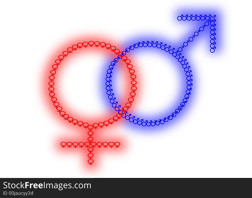 Blue and red symbols of a man and a woman. Blue and red symbols of a man and a woman