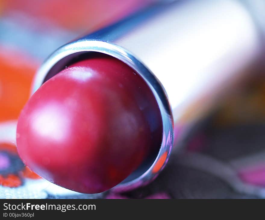 Crimson lipstick in color