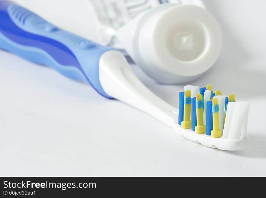 Closeup of toothbrush and toothpaste