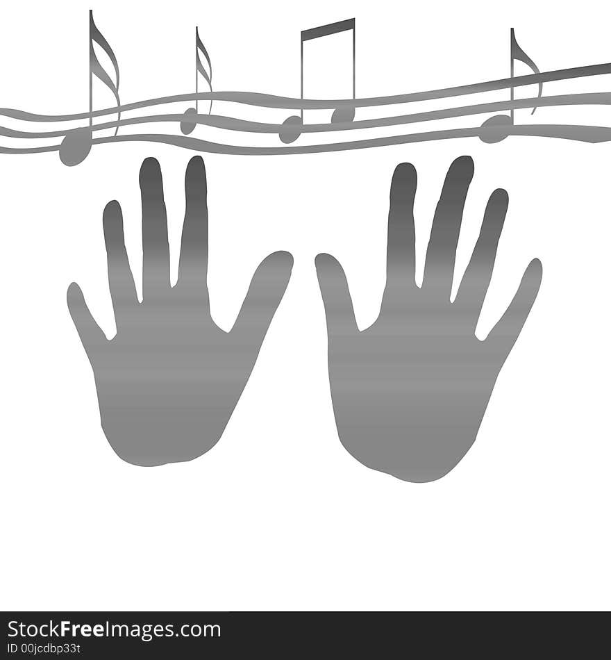 Hands in the fog with music notes. Hands in the fog with music notes