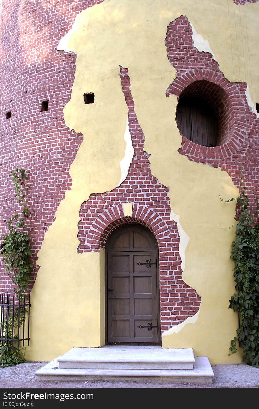 Background with door in old style tower