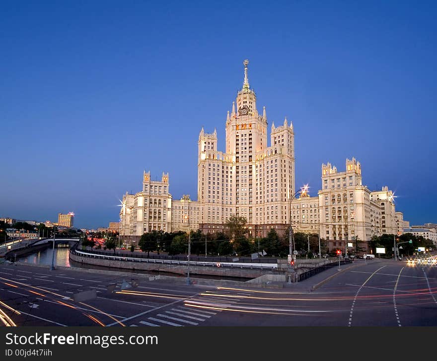 Moscow skyscraper of the fifties. Evening view. Moscow skyscraper of the fifties. Evening view