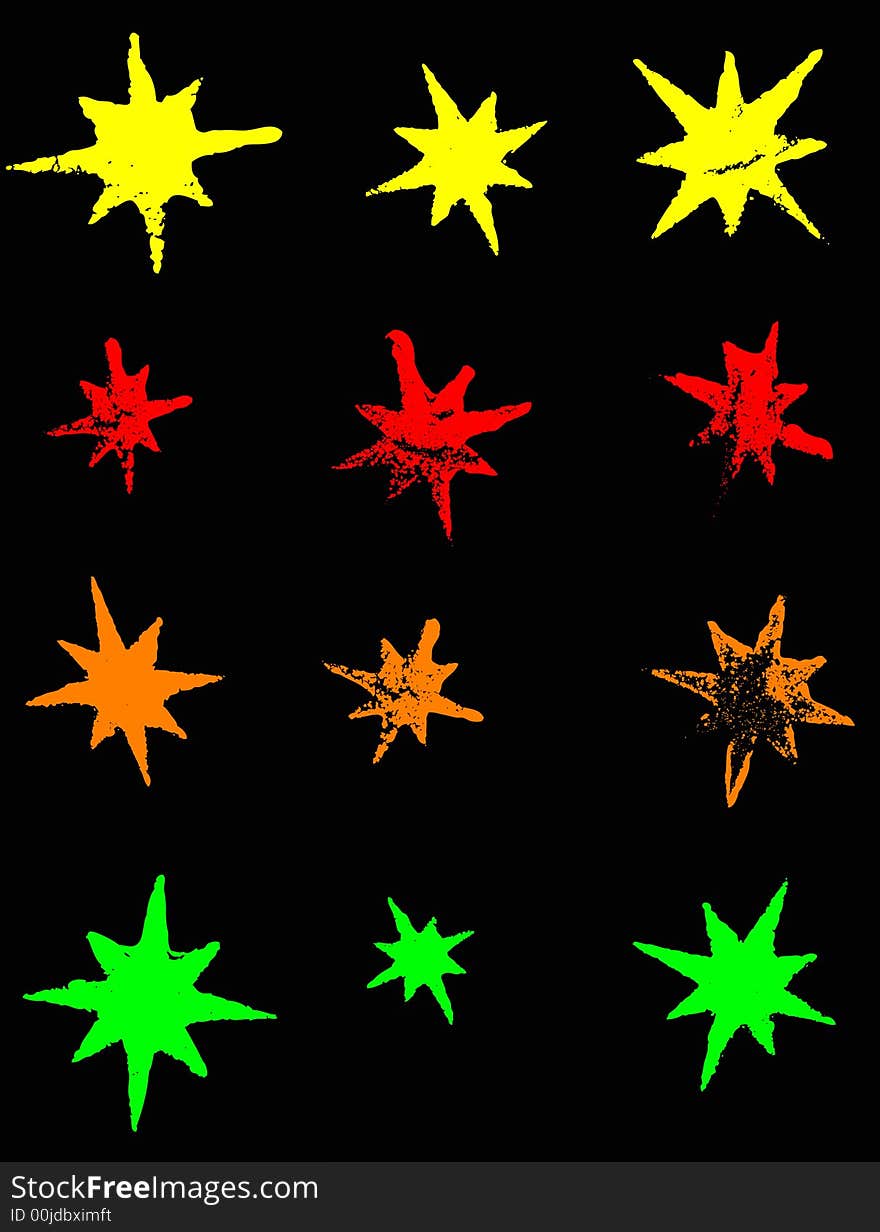 12 Neon Grunge Stars (Transparent Vectors so they can be overlaid on to other illustrations etc)