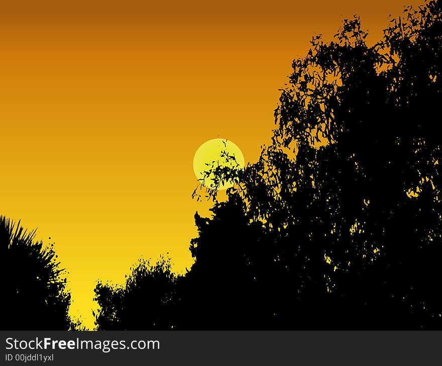 Landascape illustration of a setting sun in vector format. Landascape illustration of a setting sun in vector format