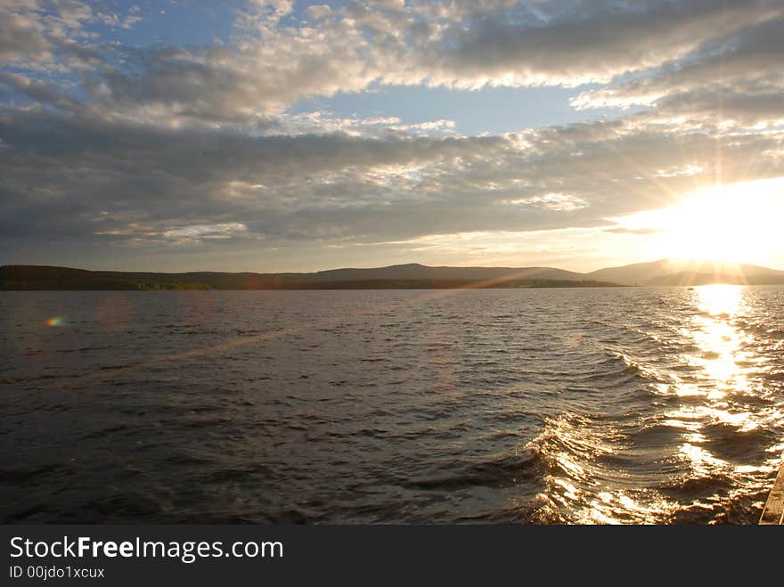 Sunset in Lipno lake