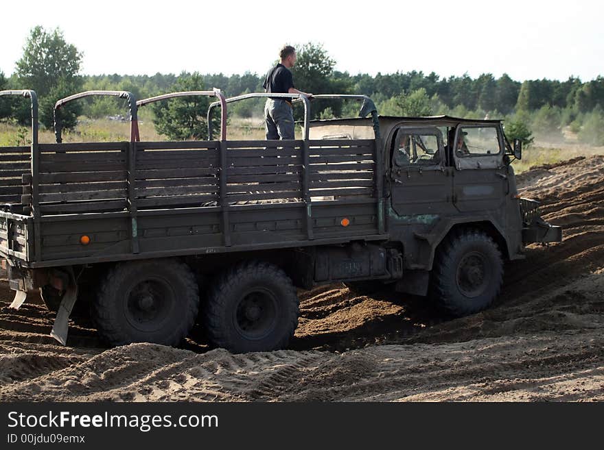 Old Russian military truck in raw terrain