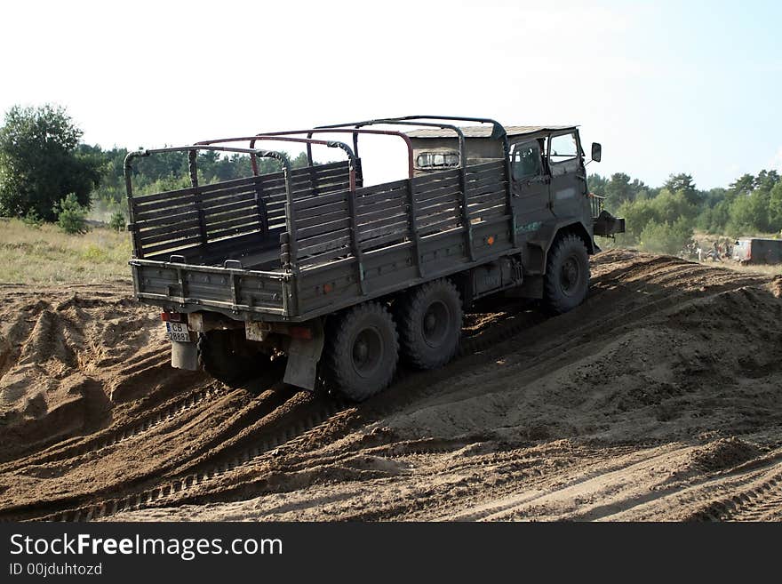 Old Russian military truck in raw terrain