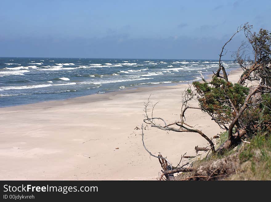 Empty sandy beach and stormy Baltic sea. Empty sandy beach and stormy Baltic sea