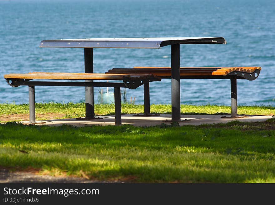 Picnic table by the sea