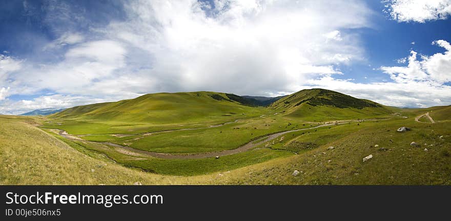 Panoram of beautiful green field. Panoram of beautiful green field