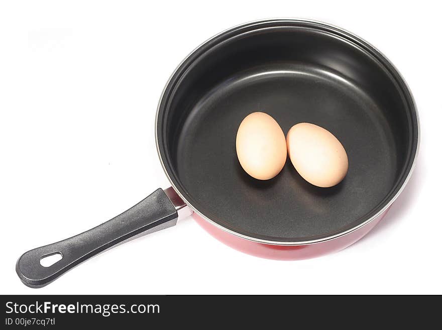 Two brown eggs in a frying pan. Two brown eggs in a frying pan