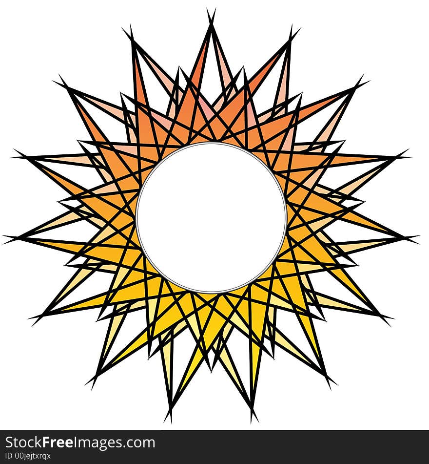 A geometric starburst pattern with a round opening for a frame or border. A geometric starburst pattern with a round opening for a frame or border.