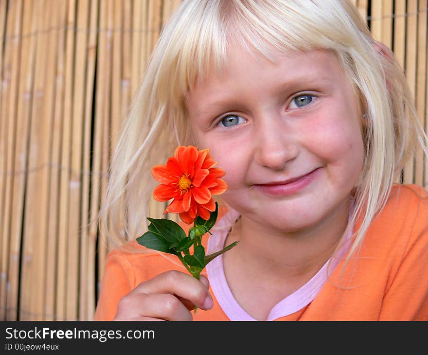 The girl with a flower.