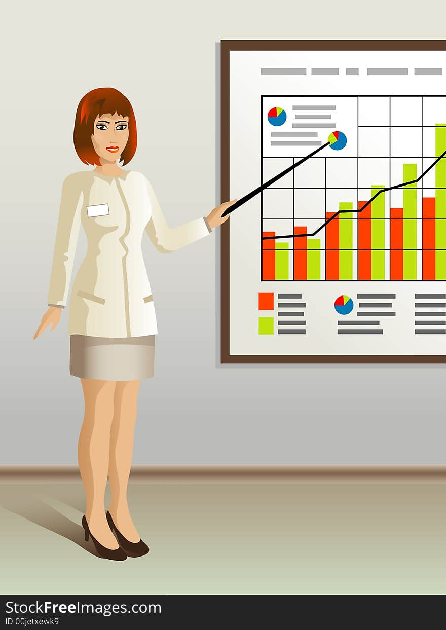 Business woman showing something on the graph. Business woman showing something on the graph