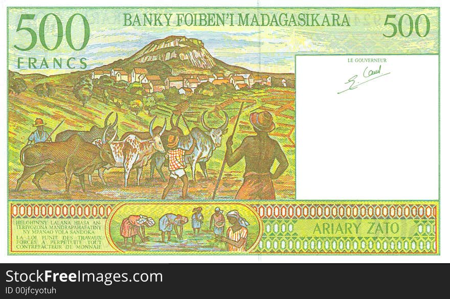 Old paper banknote money Madag