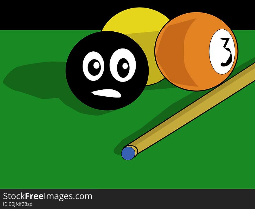 Billiards balls on a green table