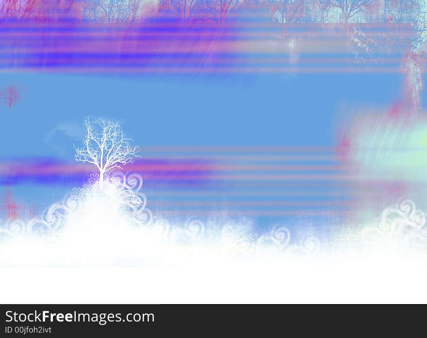 Simple winter scene illustration with winter trees on a snowy hillside. Simple winter scene illustration with winter trees on a snowy hillside