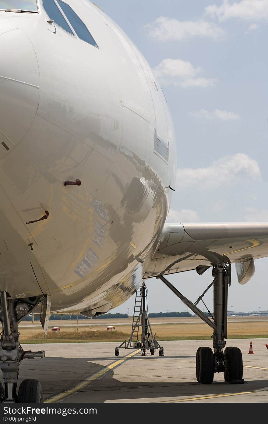 Modern airplane, front view