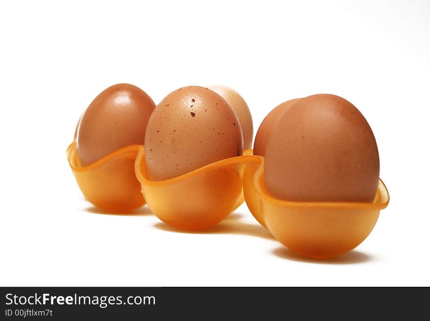 Six eggs isolated on white surface