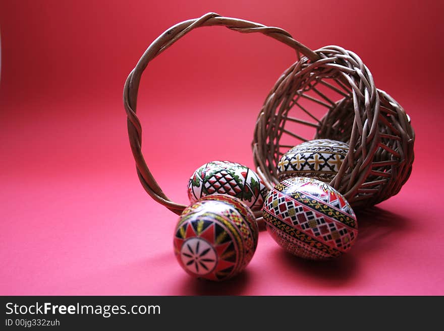 Easter eggs isolated on red