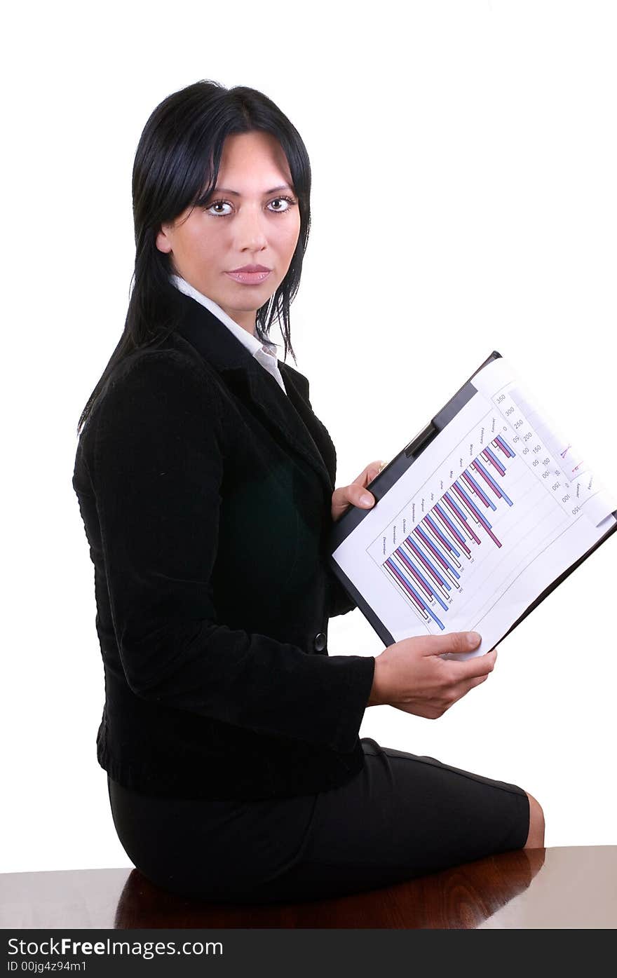 Young busiensswoman holding a graph chart. Young busiensswoman holding a graph chart