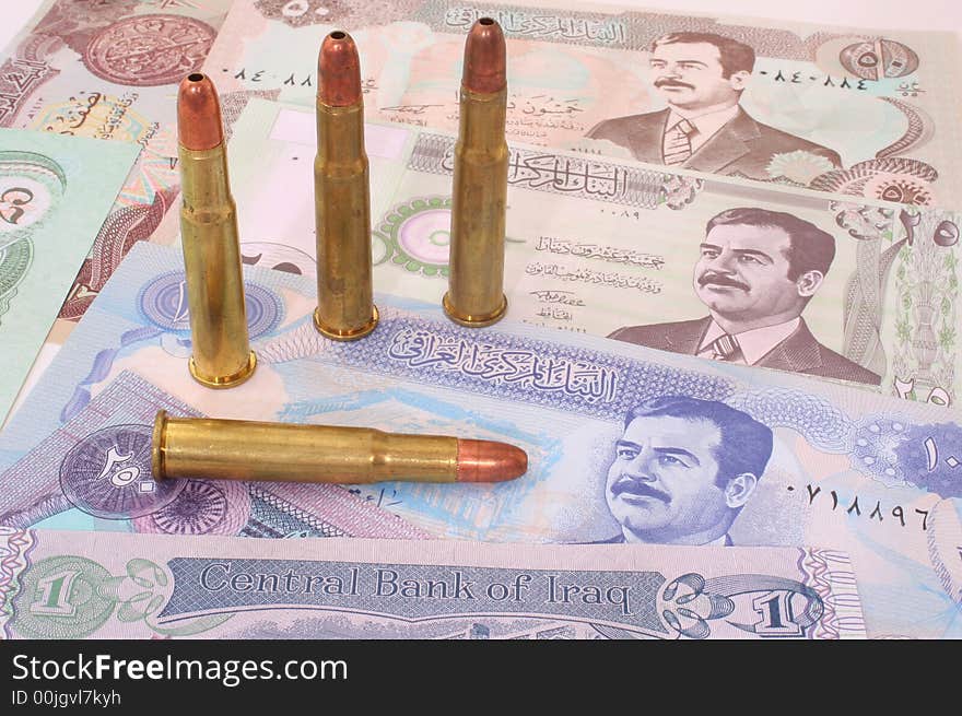 Paper Currency From Iraq With Four Bullets