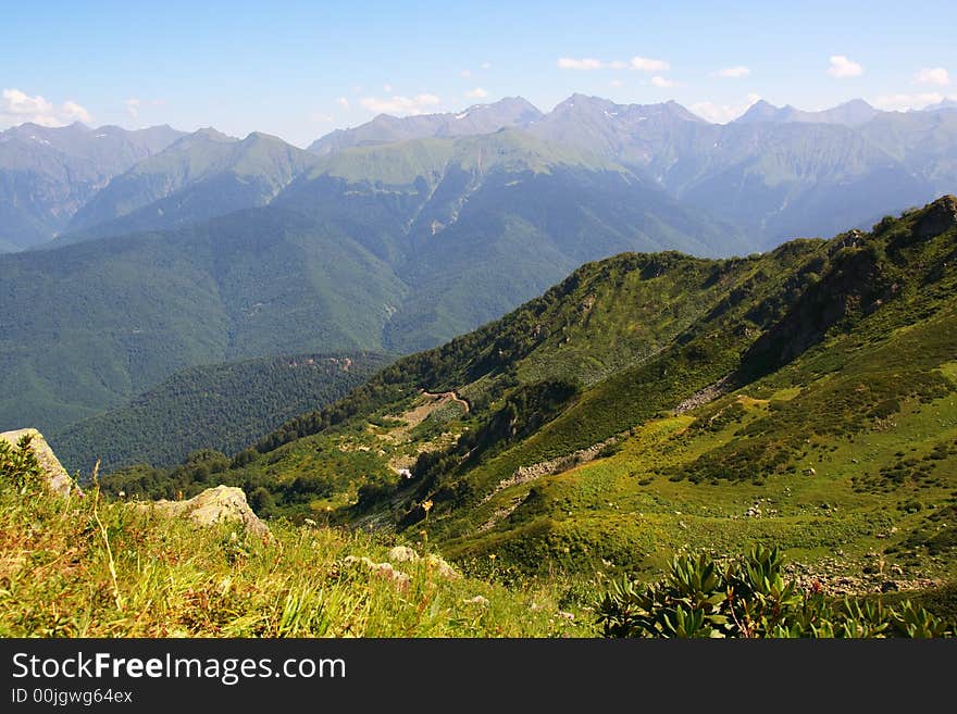 Krasnaya Polyana (Aibga ridge) in summer day