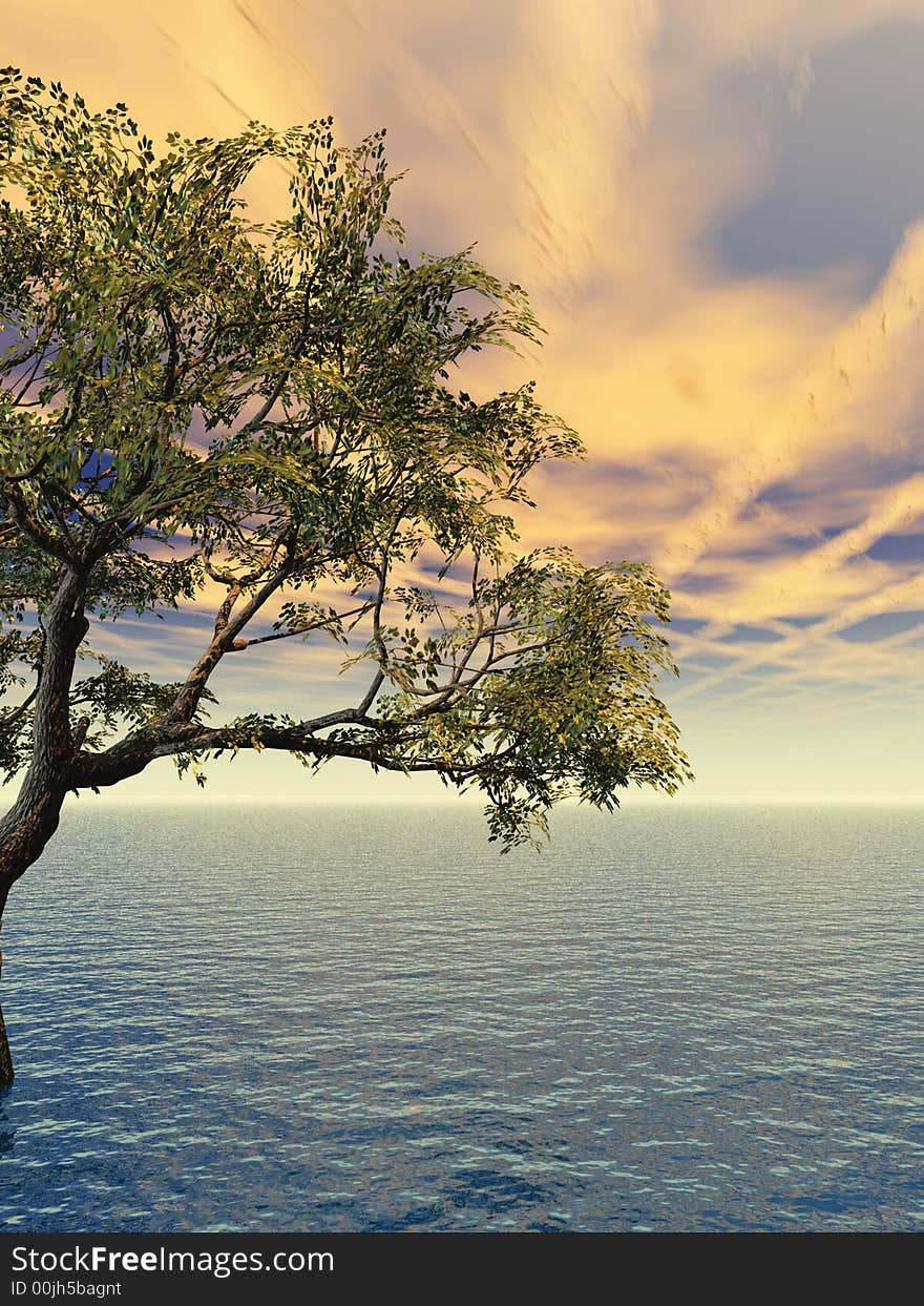 Old tree at a ocean beach - digital artwork.