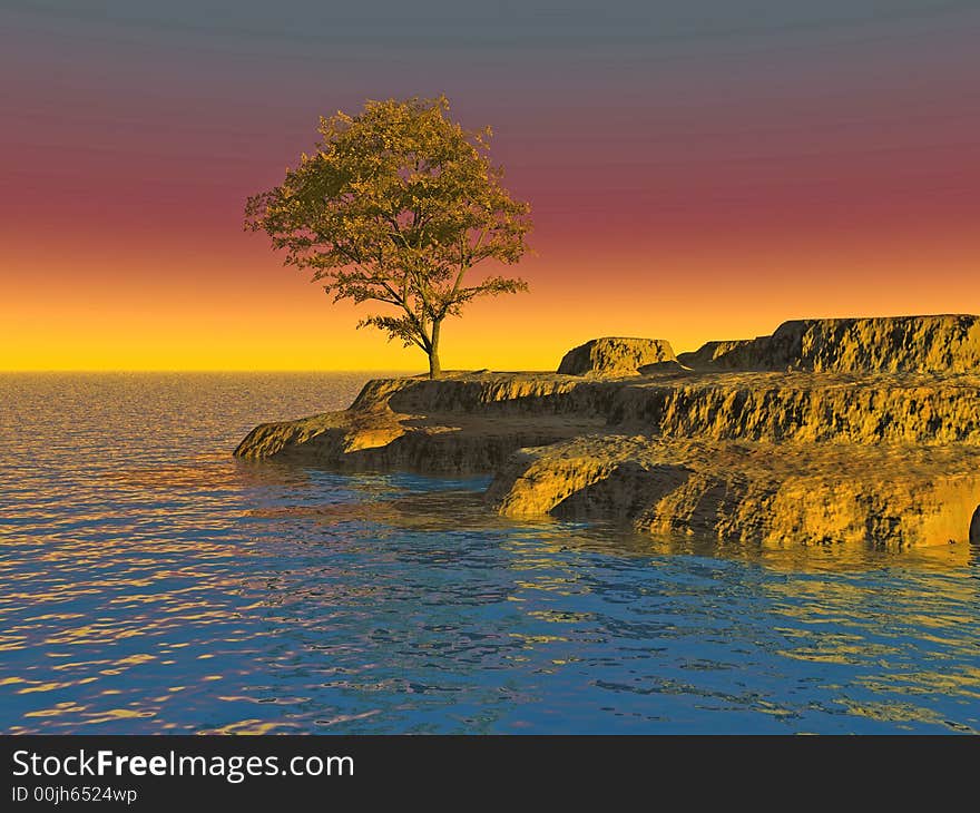 Old tree at a ocean beach - digital artwork.