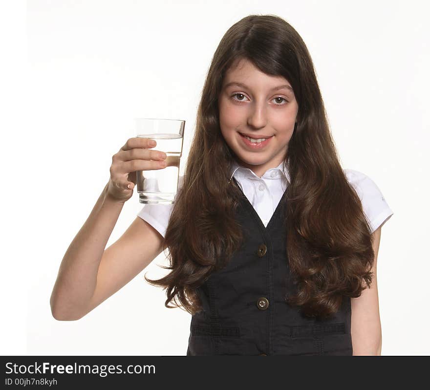 The schoolgirl with a glass of water