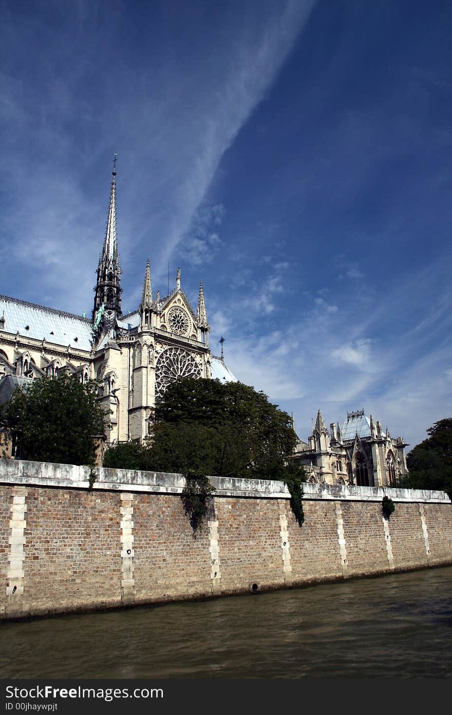 Notre Dame Cathedral on a beautiful summer day in Paris, France