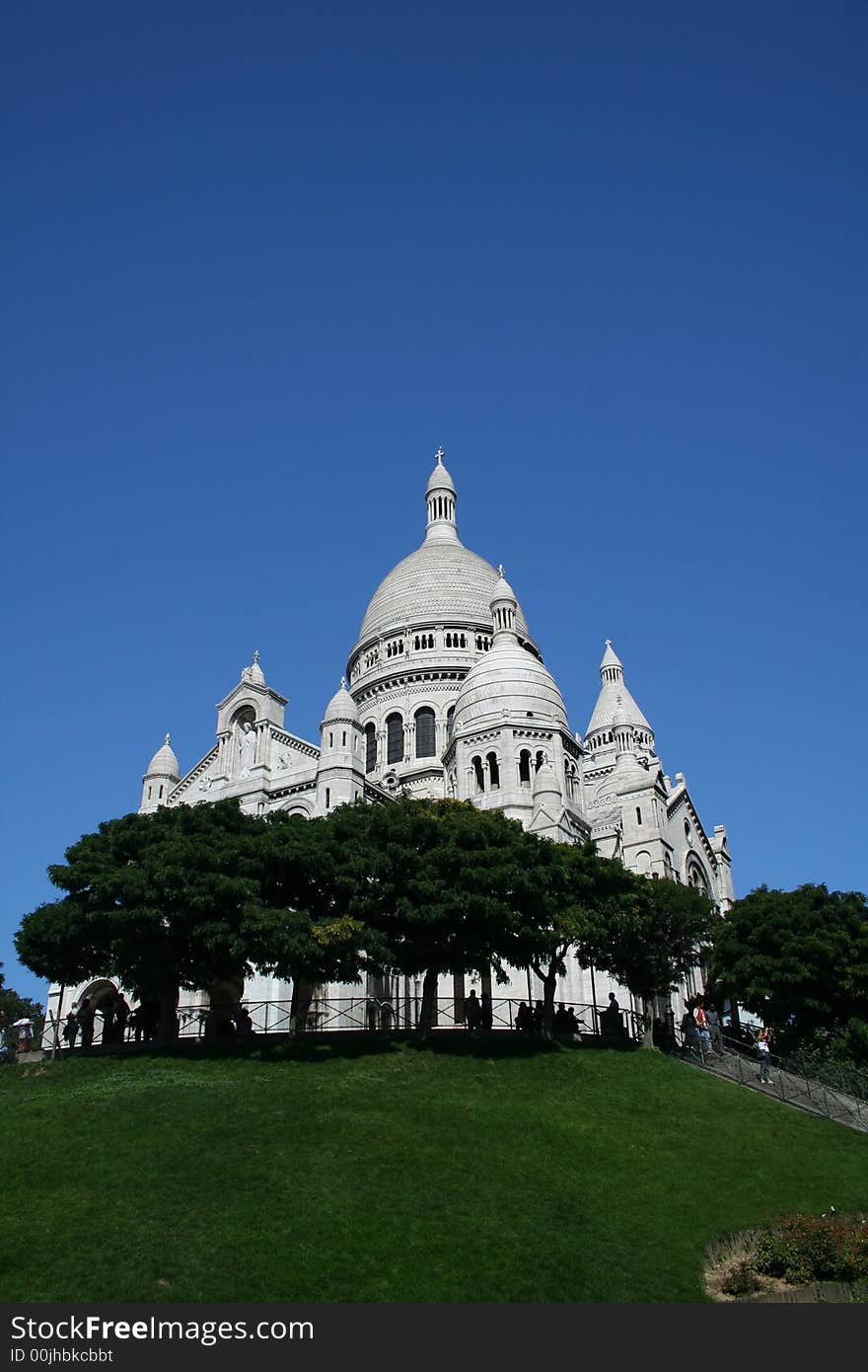 Sacre Coeur in Montmartre on a beautiful summer day in Paris, France