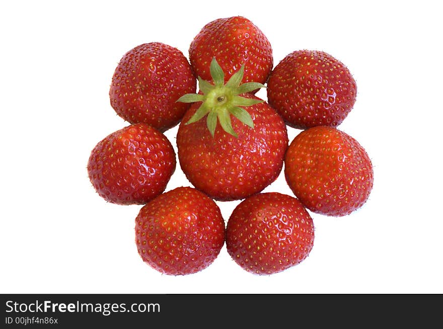 Ornament of fresh strawberries isolated on white background