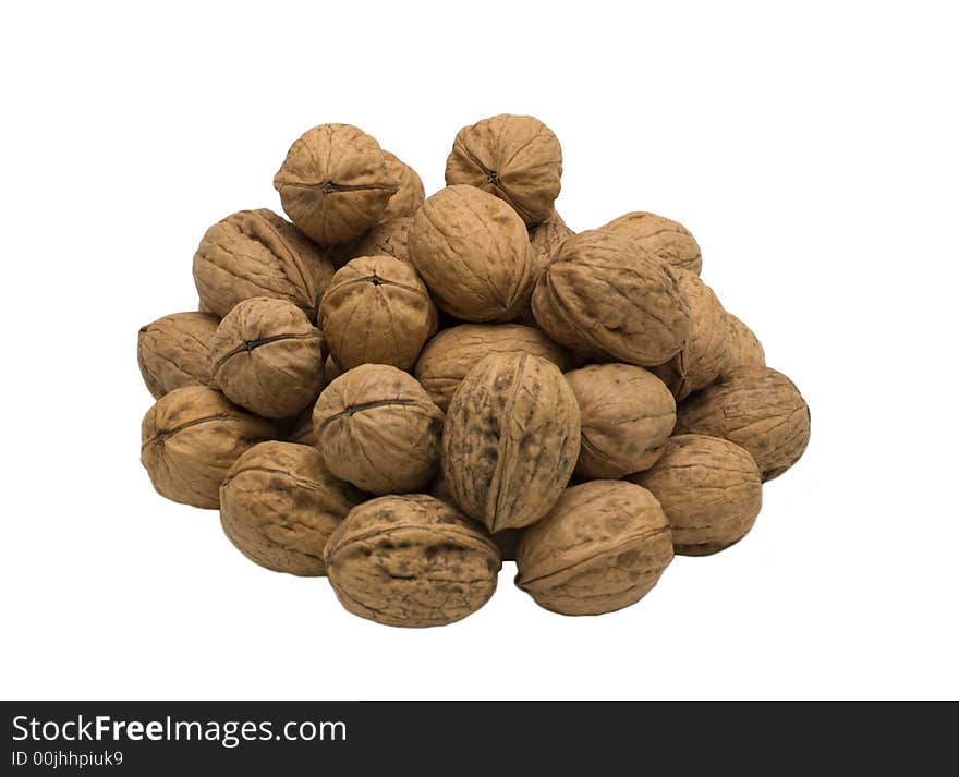 Bunch of walnuts isolated on white background