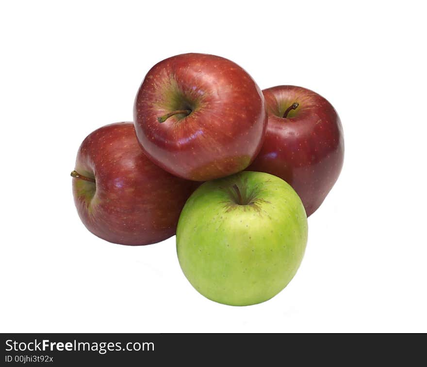 Red and green fresh apples isolated on white background