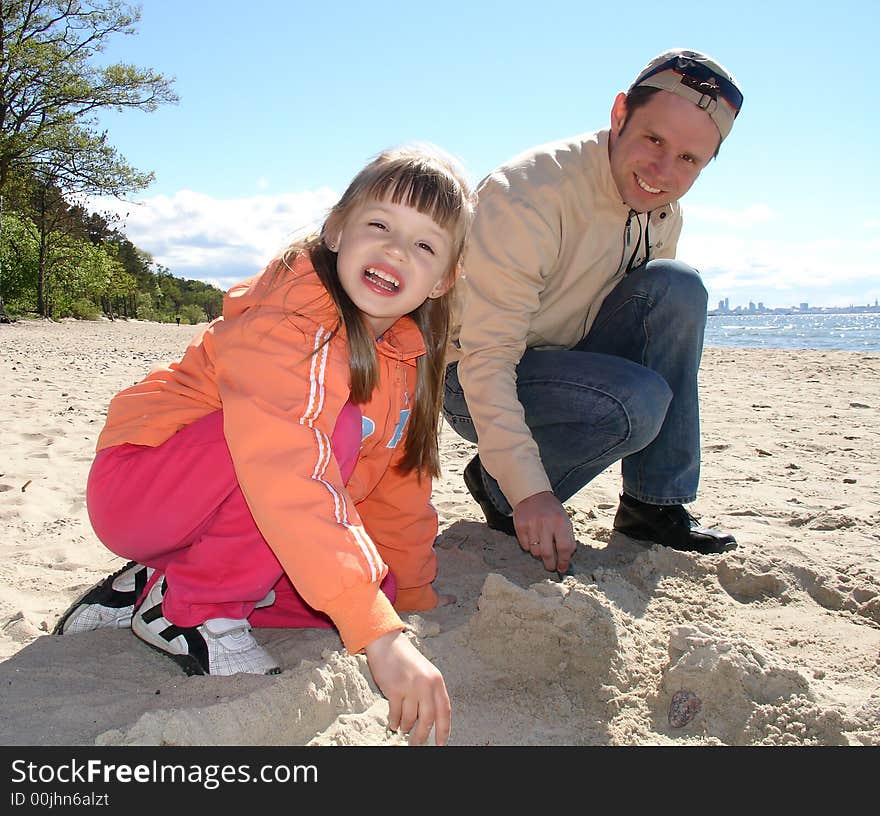 Young family at the beach