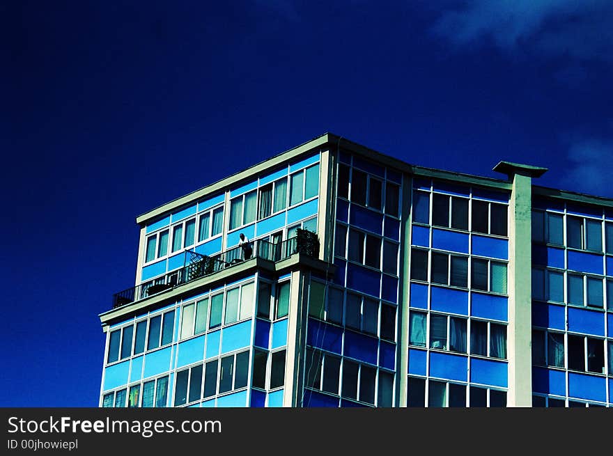 Blue apartment building