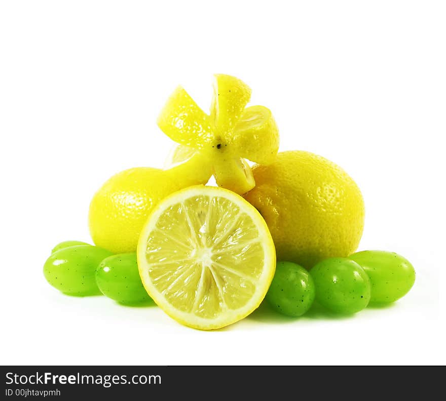 Lemon and grape on white background. Lemon and grape on white background