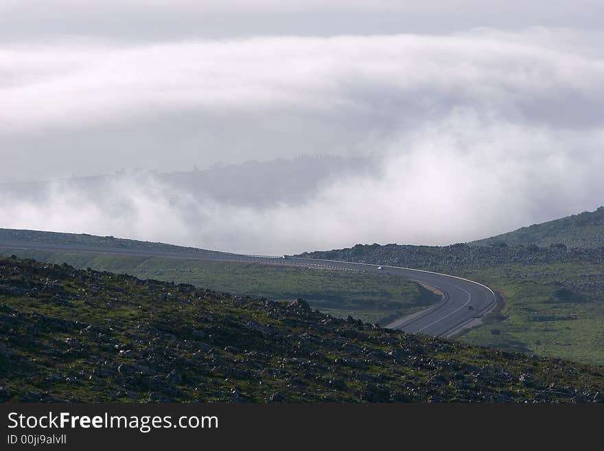 The north of Israel, Galilee mountain, foggy morning, departure from Zefat