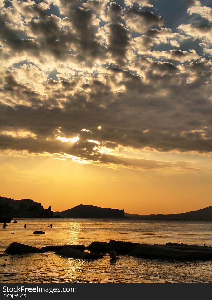 Holiday on sea , peoples early in morning in sea