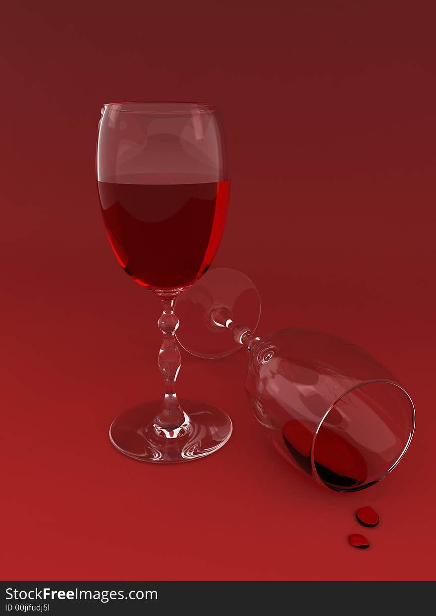 3d rendering illustration of two wine glasses