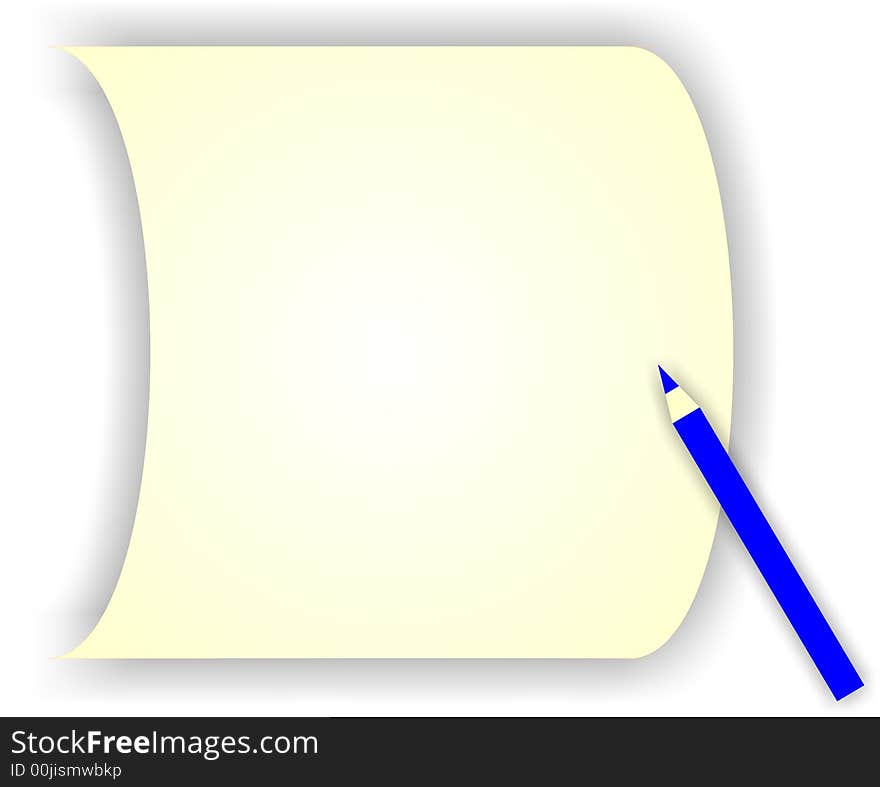 A blank paper for notes with a blue pensil. A blank paper for notes with a blue pensil