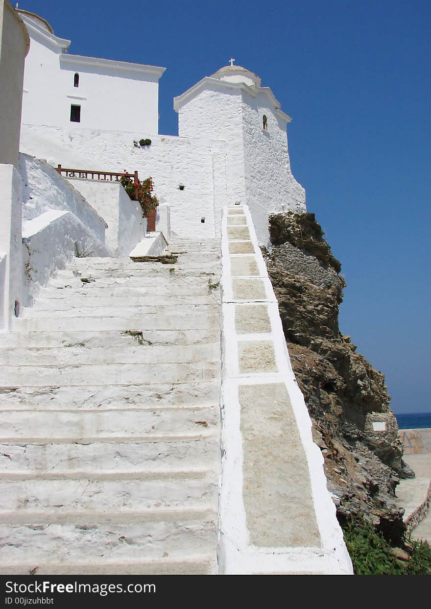 View on the white church with long stairs. View on the white church with long stairs