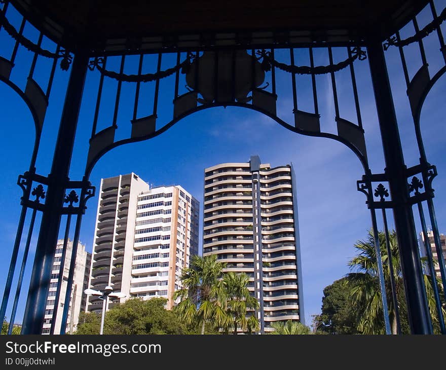 New building seen under old frame - City Belem - Brazil. New building seen under old frame - City Belem - Brazil