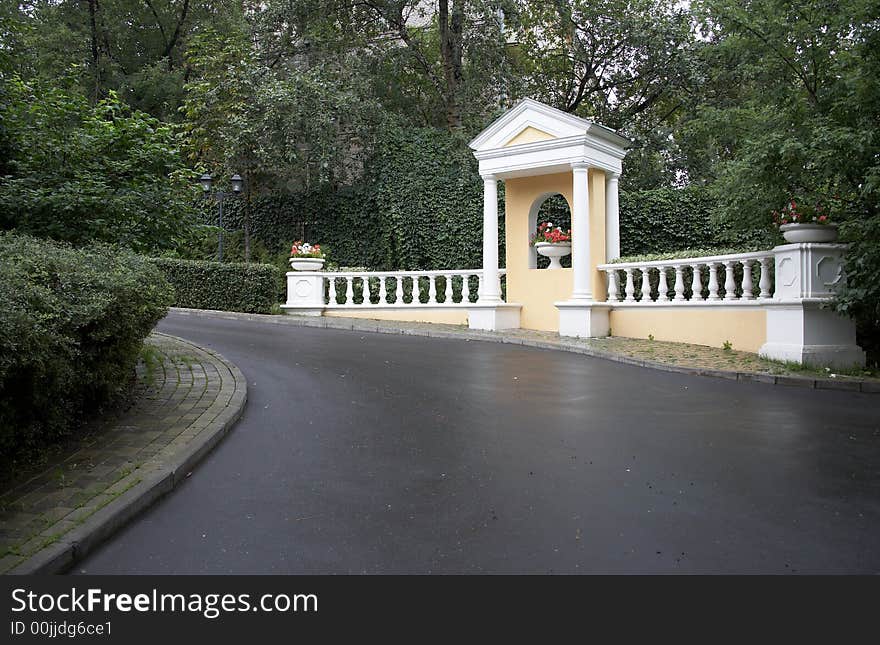 The road with landscape design elements. The road with landscape design elements