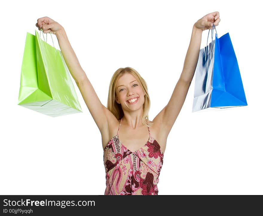 Beautiful girl holding shopping bags. Beautiful girl holding shopping bags