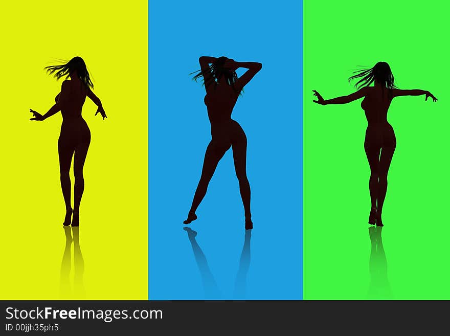 Playful girls silhouette