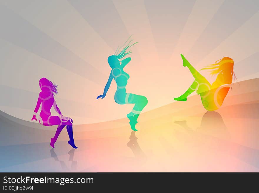 Playful girls silhouette